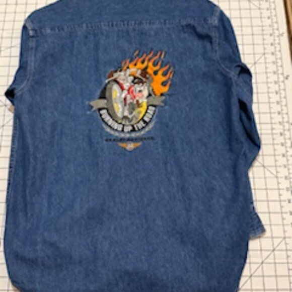 Y2K UNI-SEX HARLEY DAVIDSON LONG SLEEVE JEAN SHIRT SZ SM - Picture 5 of 12